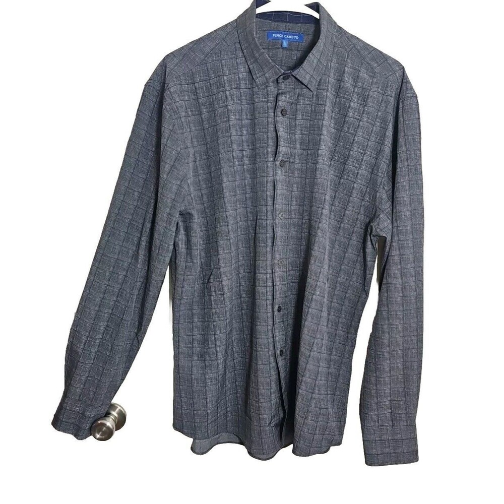 Vince Camuto Untucked Dress Shirt Mens Large Charcoal Gray Button Up Long Sleeve